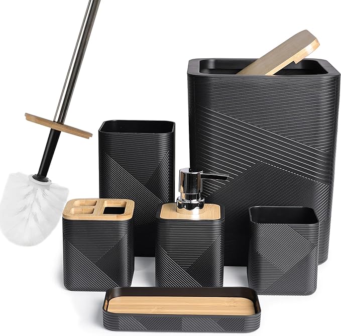 CERBIOR Bathroom Accessories Set 6 Piece Bamboo Bath Ensemble Includes Soap by CERBIOR