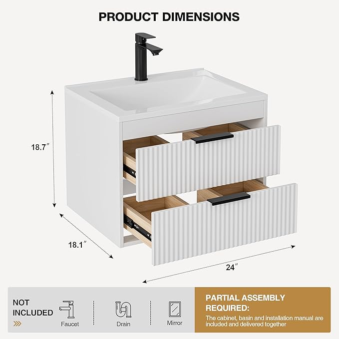 24 Inches Modern MDF Bathroom Vanity - Image 2
