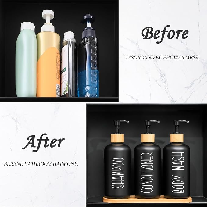 MOMEEMO Black Shower Soap Dispenser Set, Contains 3 Extra-Thick PET Plastic - Image 8