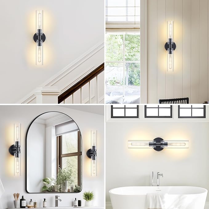 2 Light Bathroom Wall Sconce Set of 2, Modern Farmhouse Black Bathroom Light - Image 7