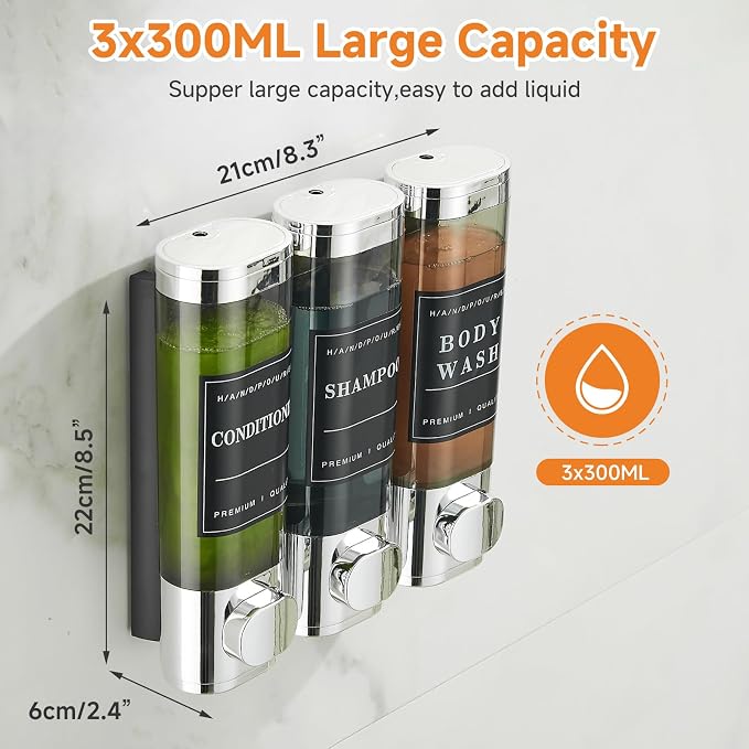 Shampoo and Conditioner Dispenser, Shower Dispenser 3 Chamber No Drill - Image 6