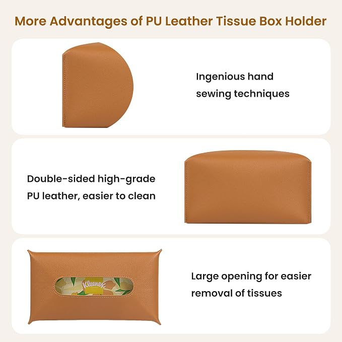 Long Tissue Box Cover, PU Leather Tissue Holder Rectangle, Facial Paper - Image 5