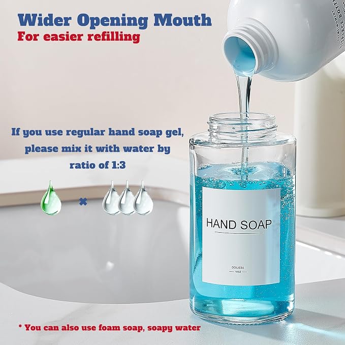 Doiliese Glass Foaming Hand Soap Dispenser, 10 oz Easy Refill Bathroom Soap - Image 5