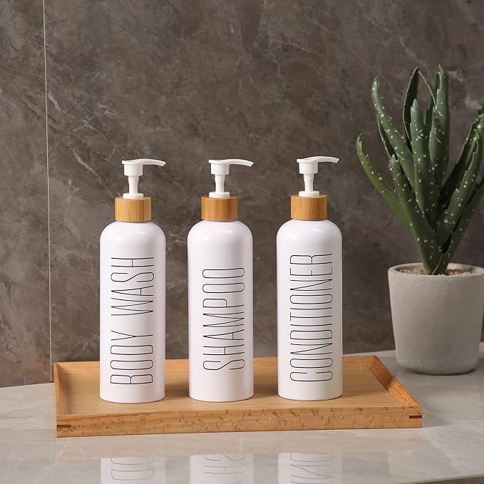 HOMCDALY Shampoo and Conditioner Dispenser, 16oz 3-Pack Refillable Shampoo and - Image 2