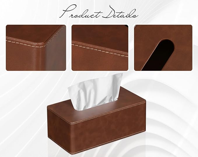 Tissue Box Cover Rectangular 9.8" x 5.3" x 4.3" Refined Modern PU Leather - Image 5
