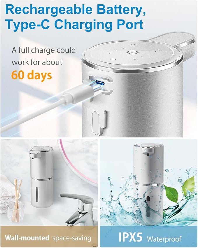 Automatic Foaming Soap Dispenser, 4-Level Adjustable Foam, Wall Mount, USB - Image 5