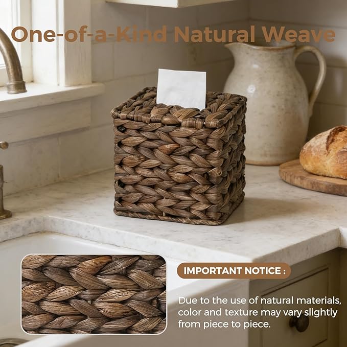 Tissue Box Cover, Square Wicker Tissue Box Holder Facial Tissues Boxes - Image 5