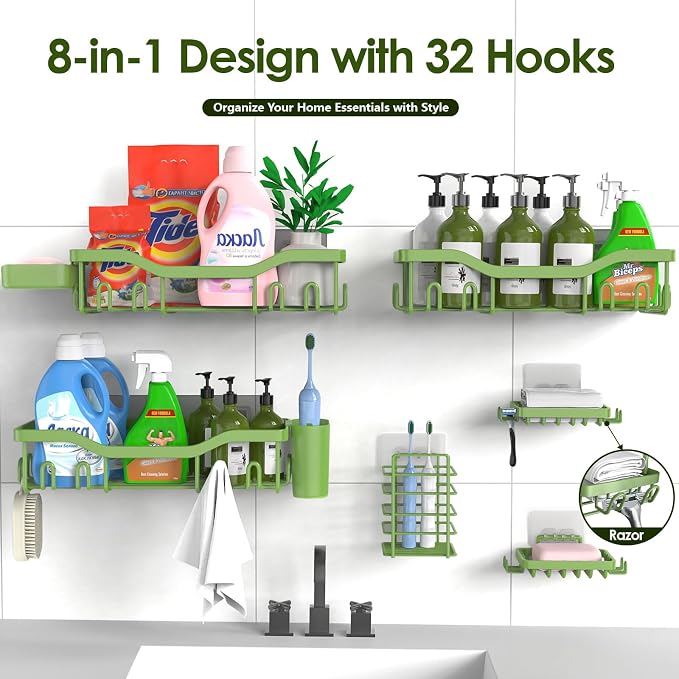 Shower Caddy Adhesive Shower Organizer 8-Pack, Rustproof Stainless Steel - Image 7