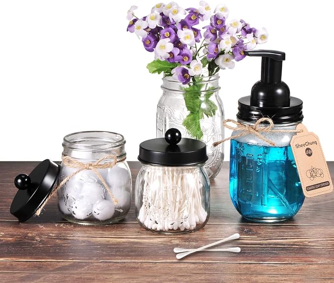 SheeChung Small Mason Jar, Glass Qtip Holder, Apothecary Jars - Image 5