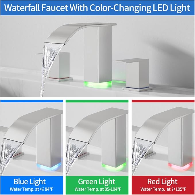 RUMOSE LED Bathroom Faucets Set Brushed Nickel 8 inch Bathroom Sink Faucet 3 - Image 3