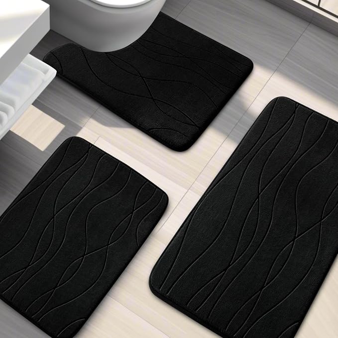 YIHOUSE Memory Foam Black Bathroom Rug Sets 3 Piece, Ultra Absorbent Bath Mat - Image 8