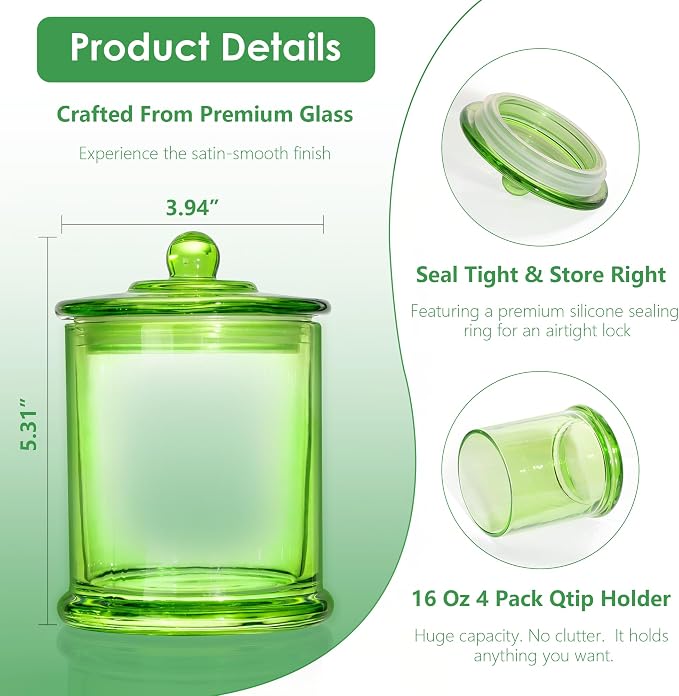 4 Pack Bathroom Organizers and Storage - 16 Oz Glass Qtip Holder & Cotton Pad - Image 4