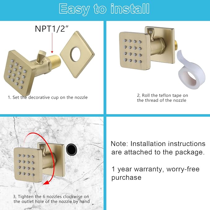 Solid Brass Square Shower Body Sprays - Image 7