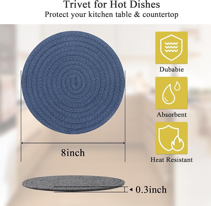 SHACOS 8 Inch Trivets for Hot Dishes, Hot Pads for Countertops and Table - Image 3