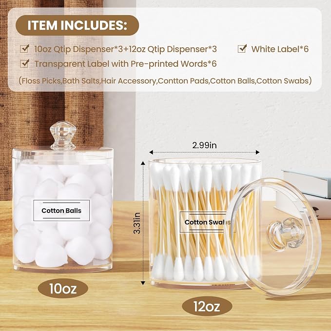 MateeyLife Qtip Holder 6 Pack, Acrylic Q-tip Dispenser - Image 9