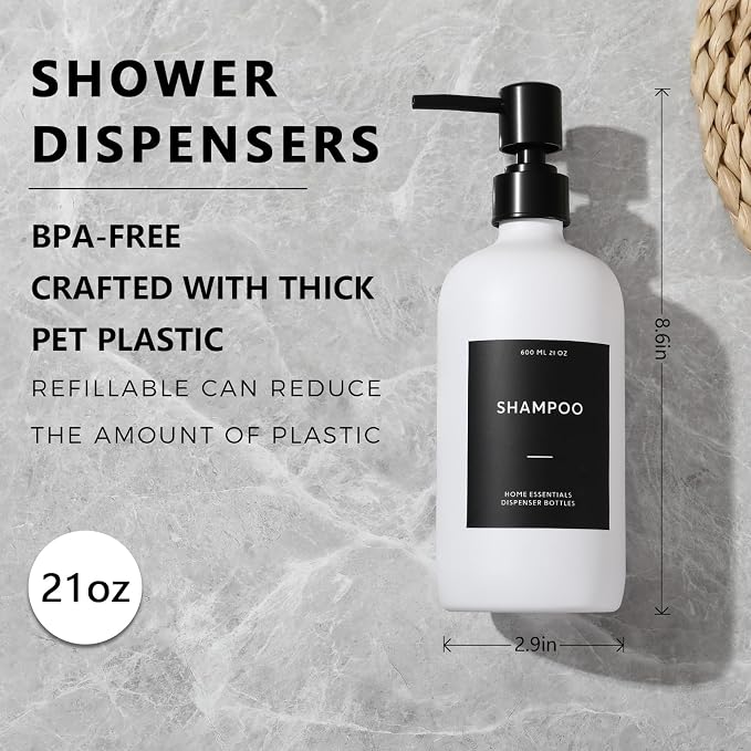 HOMCDALY Shampoo and Conditioner Dispenser, 21oz 3-Pack Refillable Shampoo and - Image 2