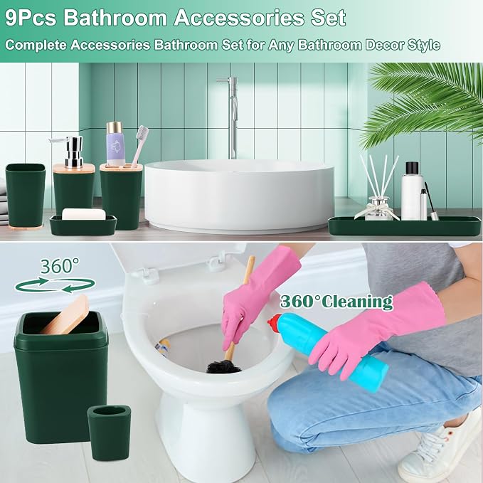 Bathroom Accessory Set 9 Piece Hunter Green Bathroom Set - Image 4