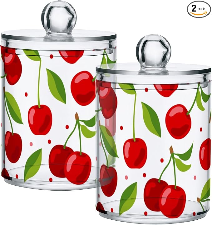 2 Pack Qtip Holder Dispenser for Cotton Ball Cherry Fruits Cotton Swab Round by ALAZA