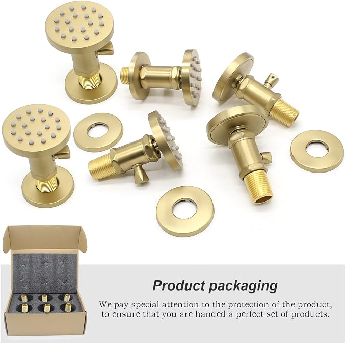 Solid Brass Shower Jets with On Off Switch Brushed Gold Round Shower Body - Image 7