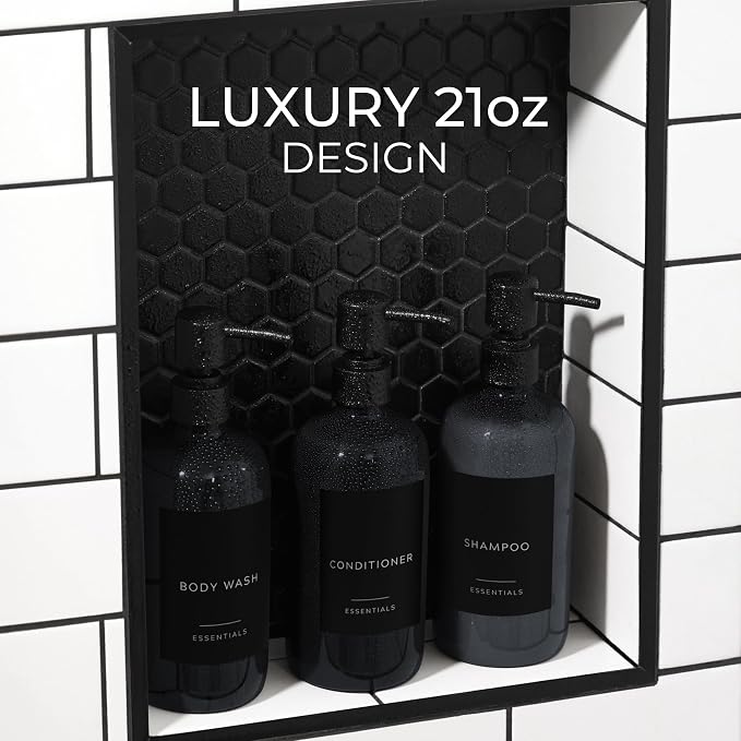 Stylish Shampoo and Conditioner Dispenser Set of 3 - Image 3
