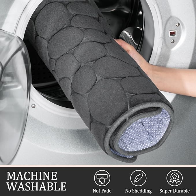 YIHOUSE Bathroom Rugs Mat Set 2 Piece Dark Grey, Memory Foam Bath Mats Sets - Image 5