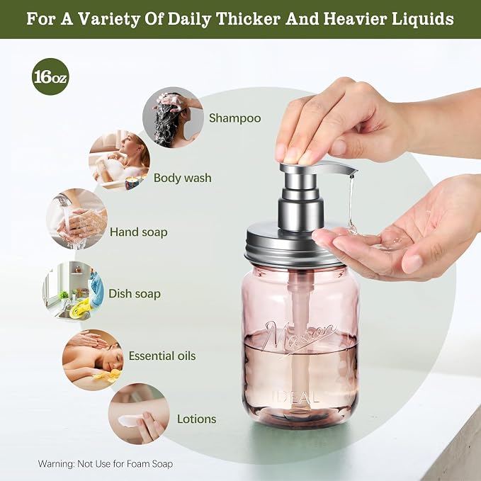 Amolliar 16 Oz Plastic Soap Dispenser, Refillable Hand Dish Soap Dispenser - Image 3