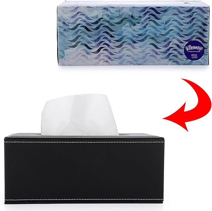 Sumnacon Tissue Box Cover Rectangle Leather Tissue Box Stylish Tissue Box Holder - Image 6