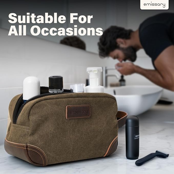 Emissary Men's Leather and Canvas Travel Toiletry Bag, Dopp Kit, Travel - Image 7