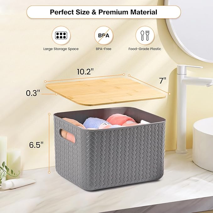 4 Packs Storage Bins with Bamboo Lids - Image 2