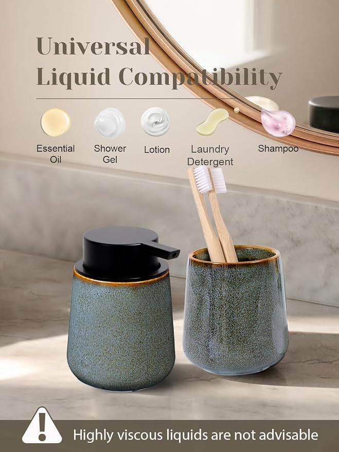 INGOFIN Ceramic Lotion Dispenser - 12 oz Refillable Hand Soap Dispenser Bathroom - Image 6