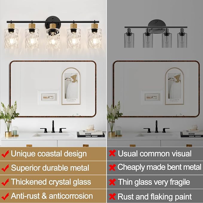 Bathroom Light Fixtures, 5-Light Coastal Vanity Lights - Image 5