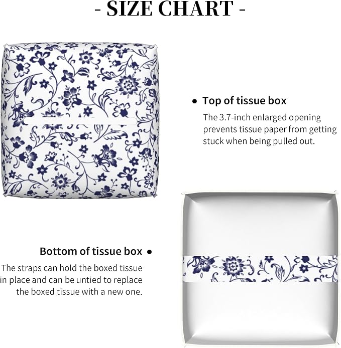 Blue and White Tissue Box Cover Square, Abstract Blue Flowers Tissue Box Holder - Image 5