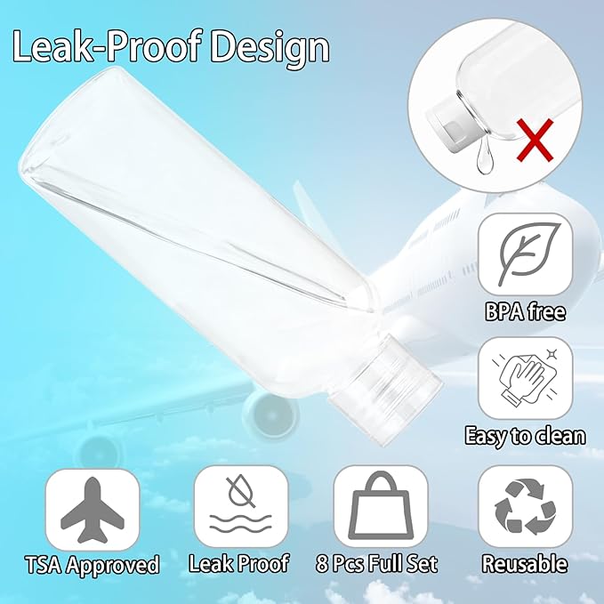 8Pcs Travel Bottles Set, TSA Approved Travel Size Toiletries, Reusable Leak - Image 4