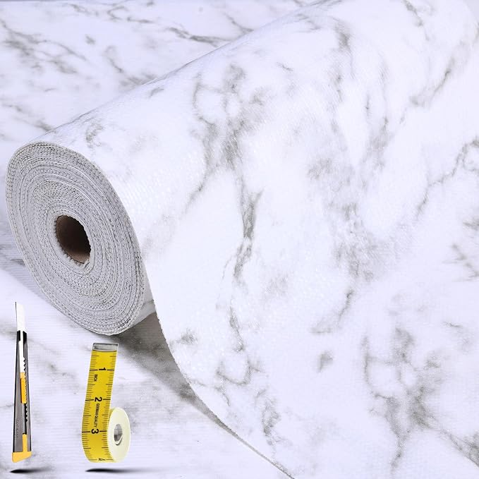 Shelf Liners for Kitchen Cabinets 12in x 30FT, Non Adhesive Drawer Liner Marble by Adwann