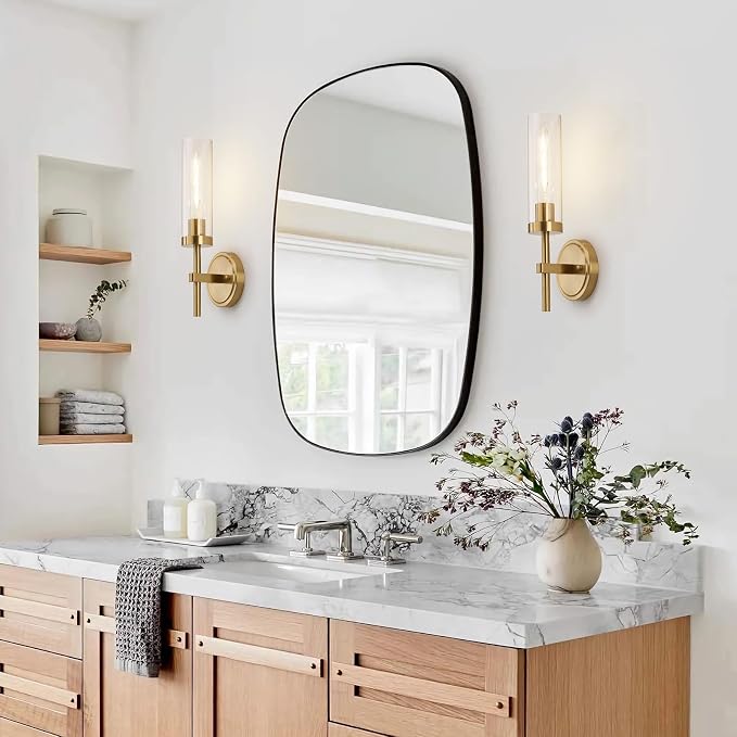 Hardwired Gold Wall Sconces Set of 2, Modern Bathroom Sconces Wall Lighting - Image 2