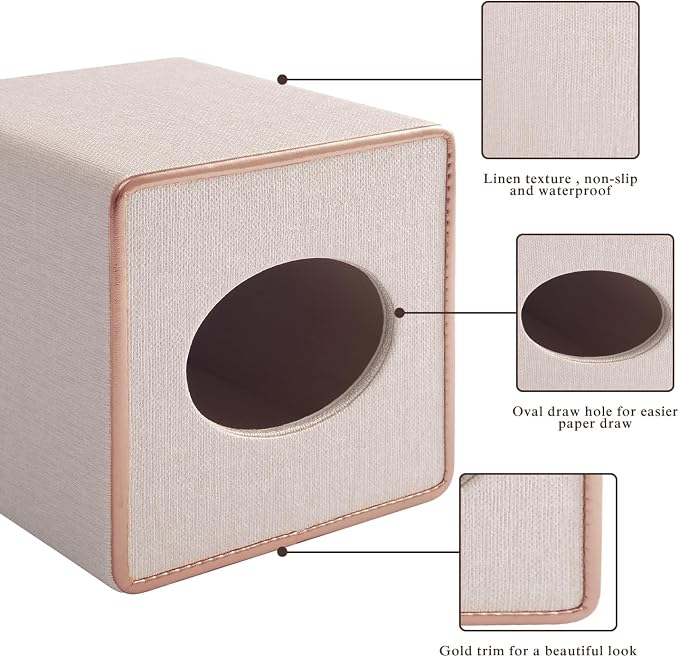 Linen Square Tissue Box Cover, Cube Tissue Box Holder－Excellent Rosegold - Image 6