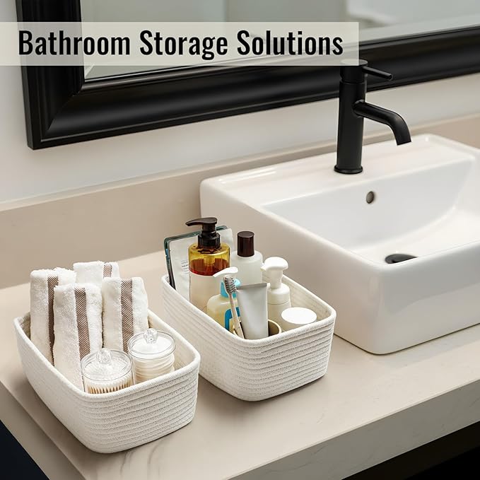 8 Pack Small Storage Baskets for Organizing, Woven Rope Bins for Bathroom - Image 6
