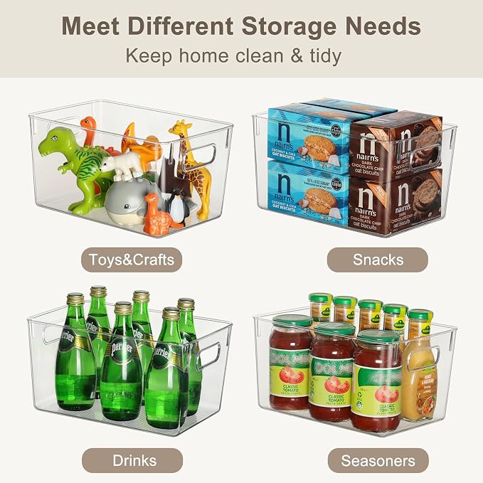 Clear Storage Bins 8 Pack for Pantry Organizers, 4 Large Plastic Pantry - Image 6