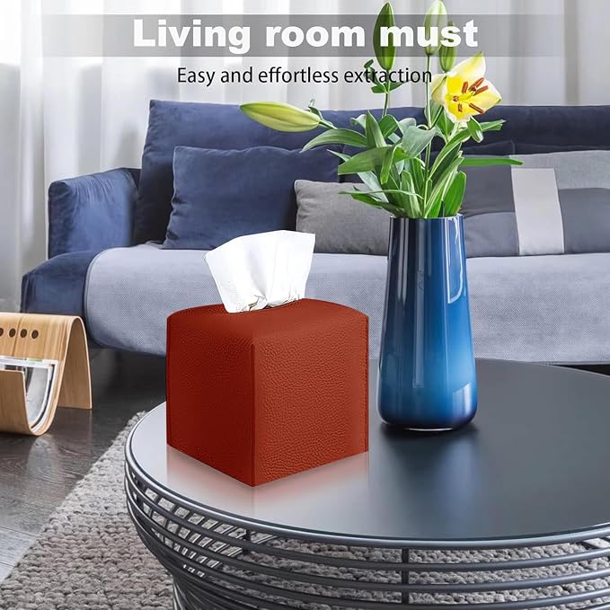 2 Pack, VIVIDLY Tissue Box Cover Holder, Square Modern PU Leather Tissue Box - Image 4