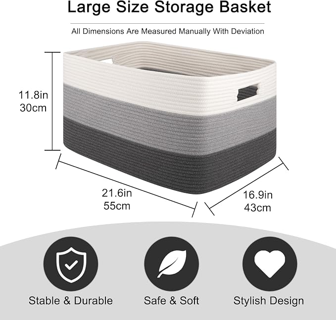 OIAHOMY Large Blanket Basket For Living Room, Rectangle Woven Baskets for - Image 3