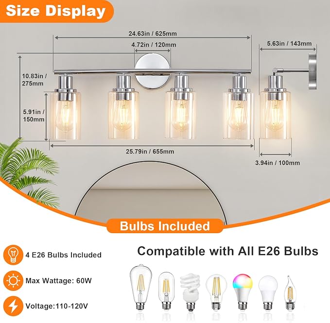 DLLT 4-Light Bathroom Light Fixtures: Chrome Modern Vanity Lights - Image 6