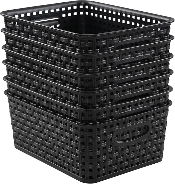 Sandmovie Black Plastic Rattan Storage Baskets, 6 Packs by Sandmovie