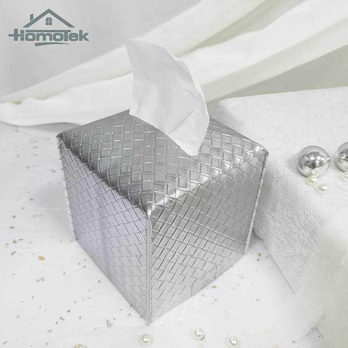 HOMOTEK 2 Pack Tissue Box Cover, Square PU Leather Tissue Holder, Decorative - Image 2