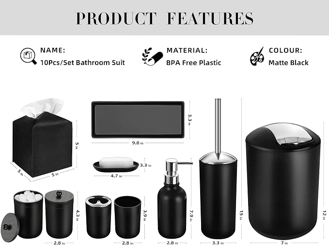 Black Bathroom Accessories Set, Soap Dispenser and Toothbrush Holder, Soap Dish - Image 2