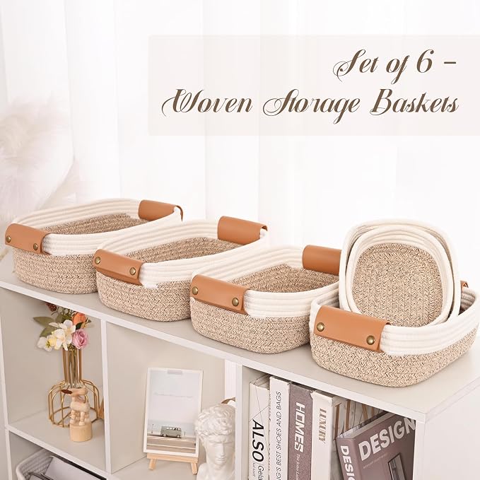 Storage Baskets for Organizing, Small Woven Basket Set of 6-4 Shelf Basket - Image 8