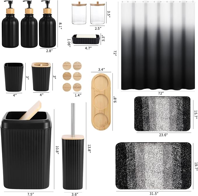 32PCS Bathroom Sets with Shower Curtain and Rugs, Bathroom Set Black Bathroom - Image 5