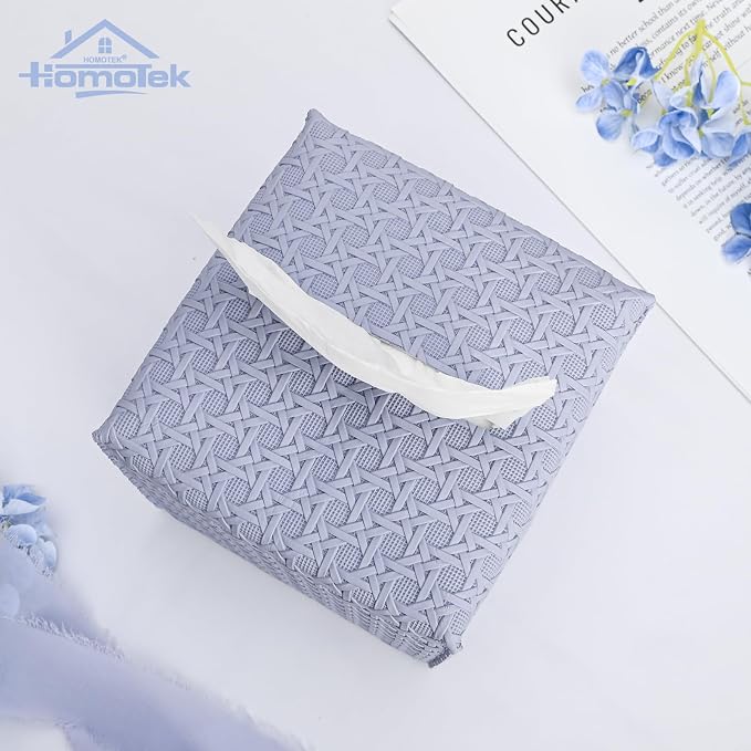 HOMOTEK 2 Pack Tissue Box Cover, Square PU Leather Tissue Holder, Decorative - Image 2