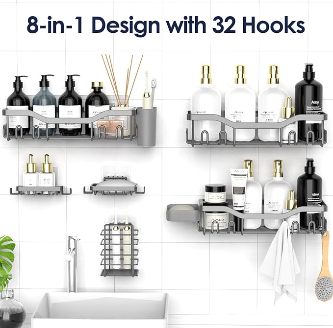 Shower Caddy Adhesive Shower Organizer 8-Pack, Rustproof Stainless Steel - Image 4