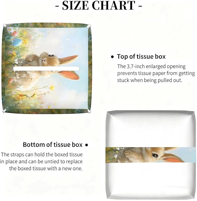 Buuny Tissue Box Cover Easter Leather Tissue Box Holder Square Facial Paper - Image 3