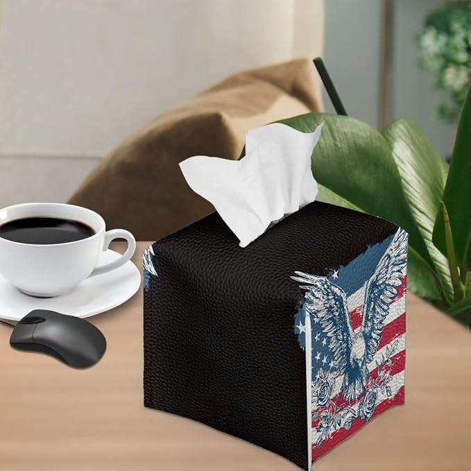 American Flag Eagle Tissue Box Holder Waterproof PU Leather Square Modern - Image 4